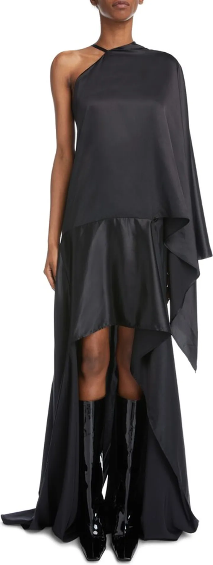 Dikla Satin One-Shoulder High-Low Gown