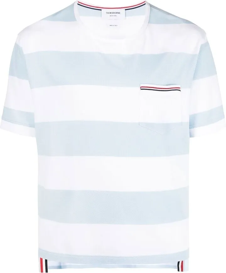 THOM BROWNE- Striped Cotton T-shirt