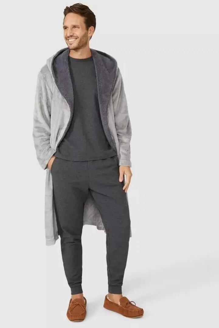 Debenhams Mens Two Tone Fleece Hooded Bathrobe - Grey