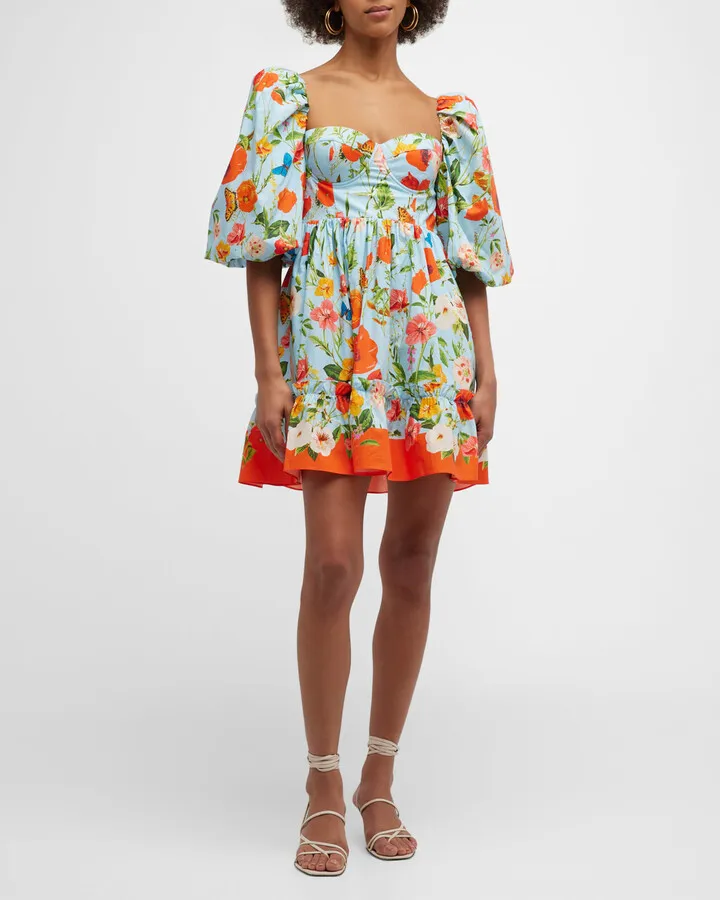 Jessica Floral Cotton Puff-Sleeve Mini Dress