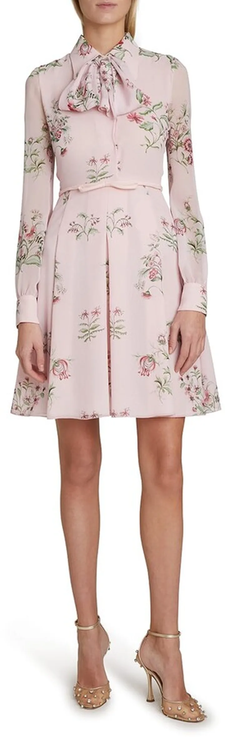 Floral-Print Neck-Tie Silk Georgette Shirtdress