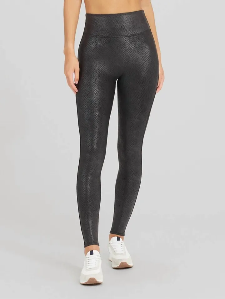 Faux Leather Leggings in Foil Snake Print