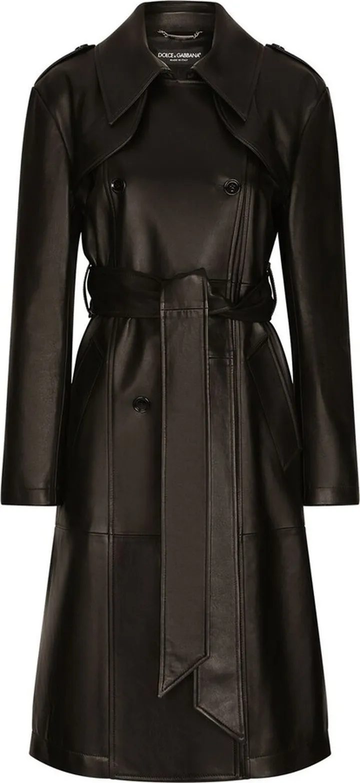 Belted Leather Trench Coat