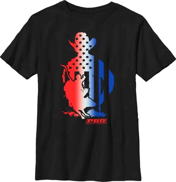 Boy's Professional Bull Riders Patriotic Silhouette T-Shirt - Black - Small
