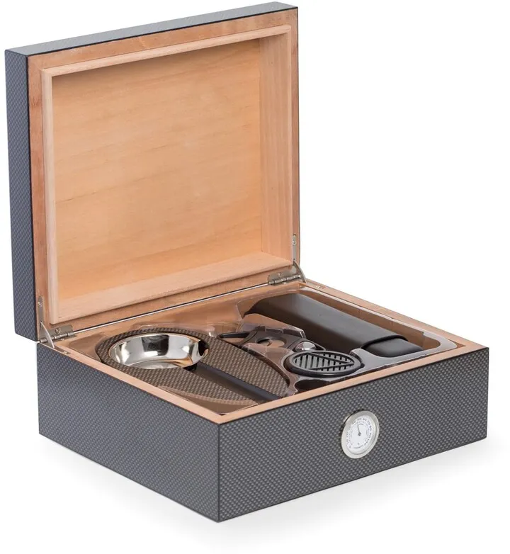 Carbon Fiber Cigar Humidor & Accessories Set