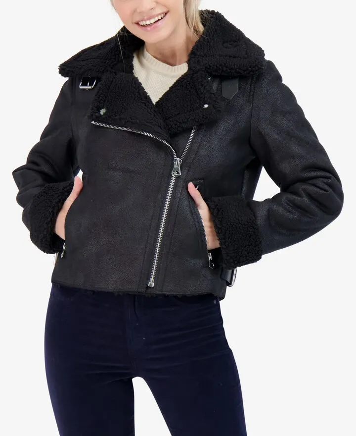 Sebby Junior's Faux Shearling Moto Coat