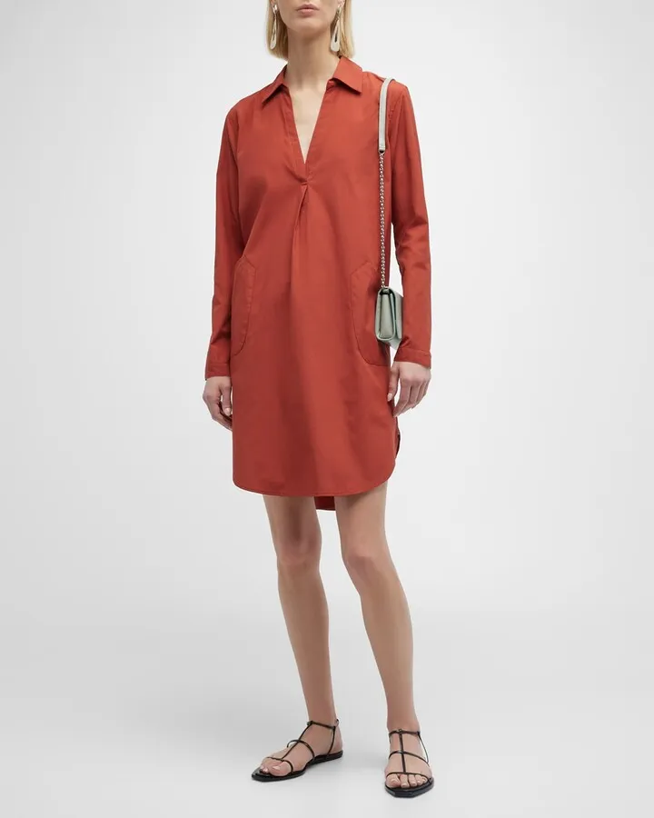 V-Neck Poplin Popover Shirtdress