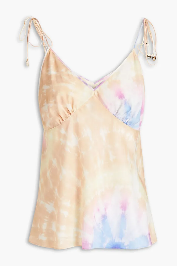 Gathered tie-dyed satin camisole