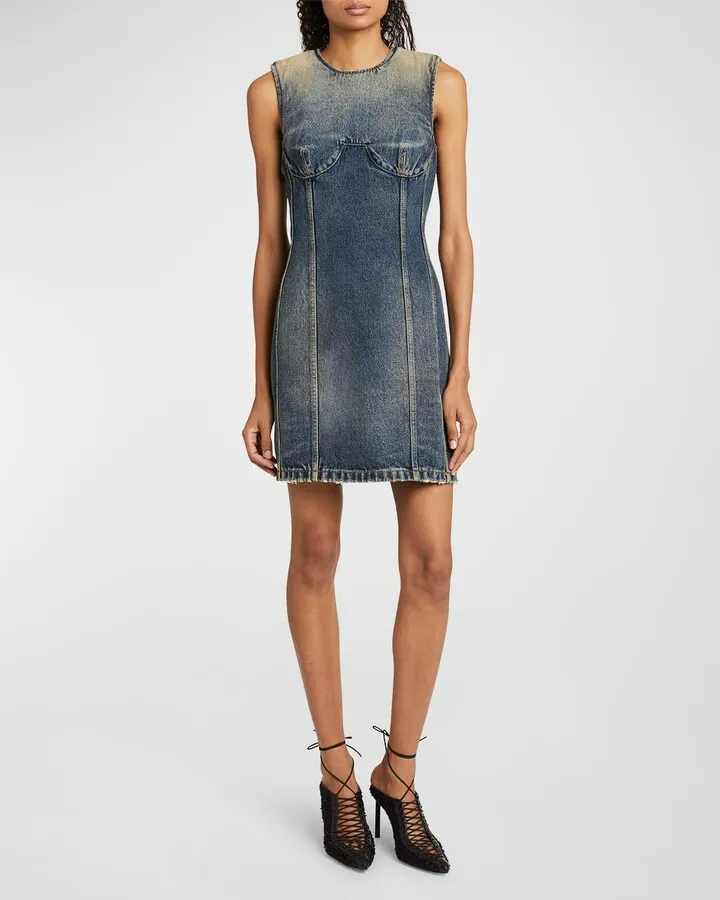Denim Mini Dress With Bra Detail Stitching