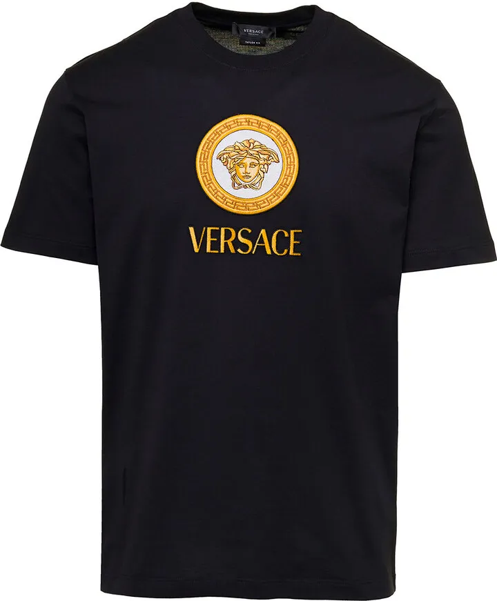 Black T-shirt With Embroidered Logo In Cotton Man