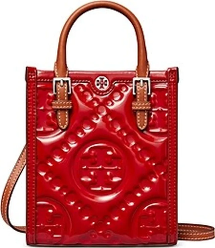 Tory Burch T Monogram Mini Debossed Patent Leather Crossbody Tote
