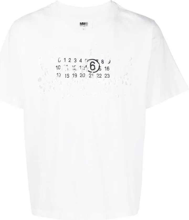 White Numbers Logo Cotton T-Shirt