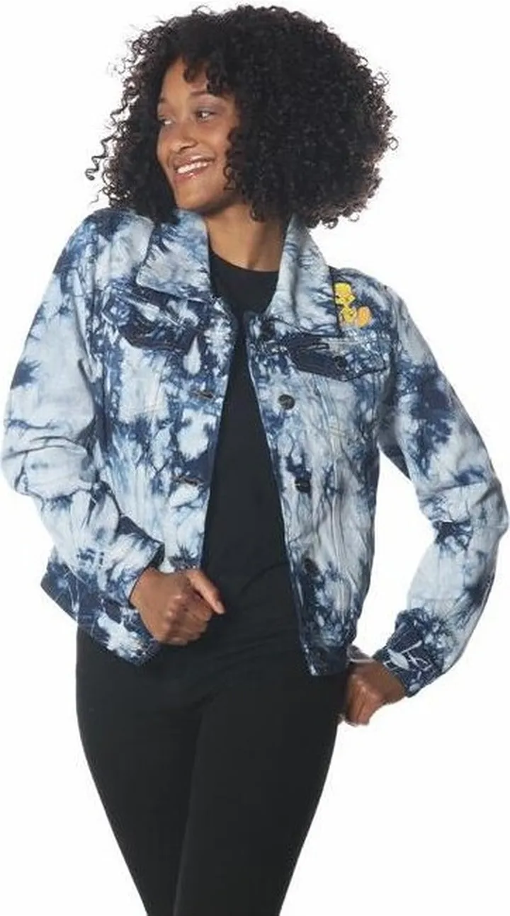 Members Only Women's Bull Denim Looney Tunes Trucker Jacket-Navy S
