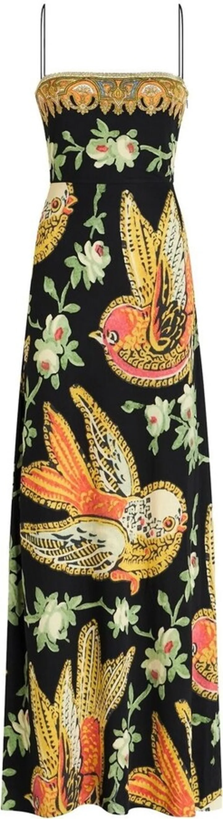 Floral Bird-Print Maxi Dress