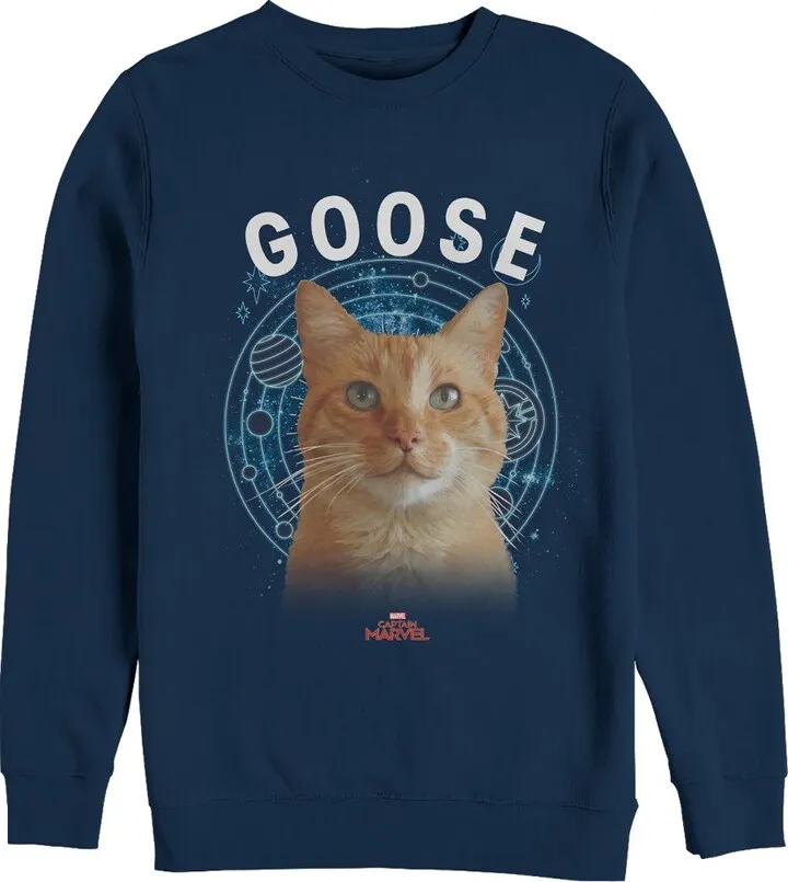 Men's Marvel Captain Marvel Planet Goose Cat Sweatshirt - Navy Blue - Small
