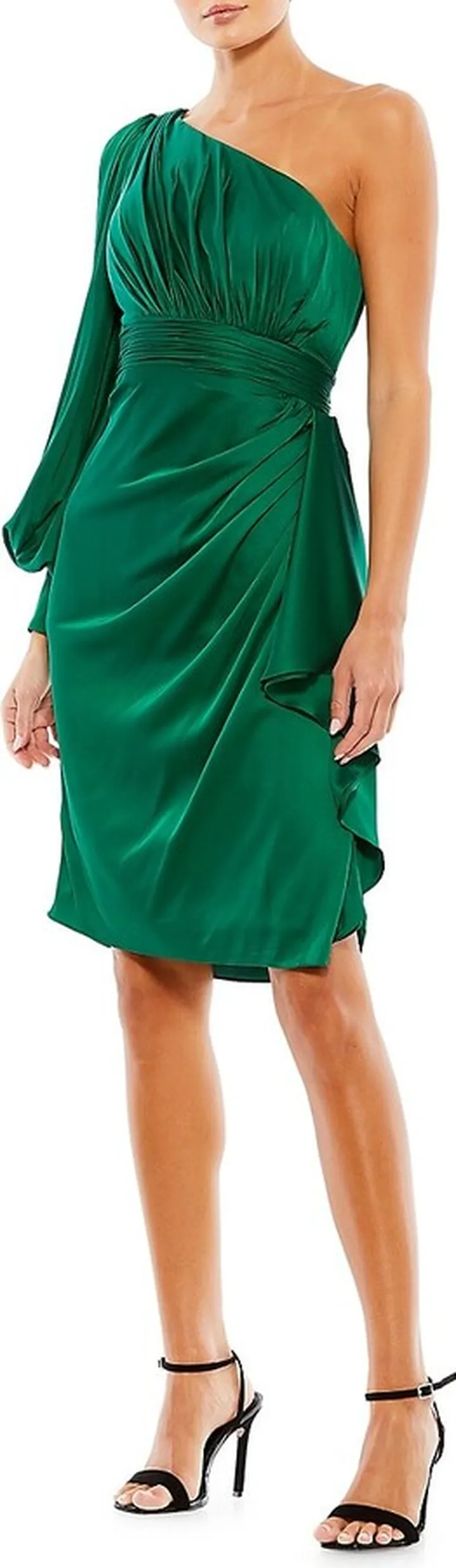One Shoulder Ruffle Satin Dress