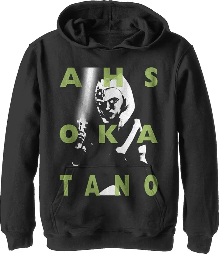 Boy's Star Wars: The Clone Wars Ahsoka Tano Text Overlay Pull Over Hoodie - Black - X Large