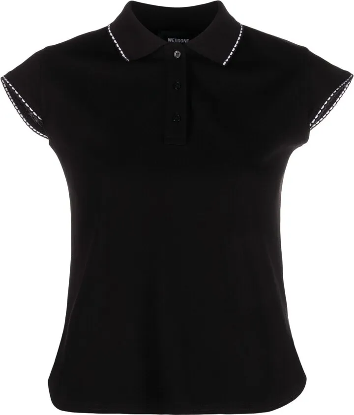 Black Picot-Trim Polo Shirt