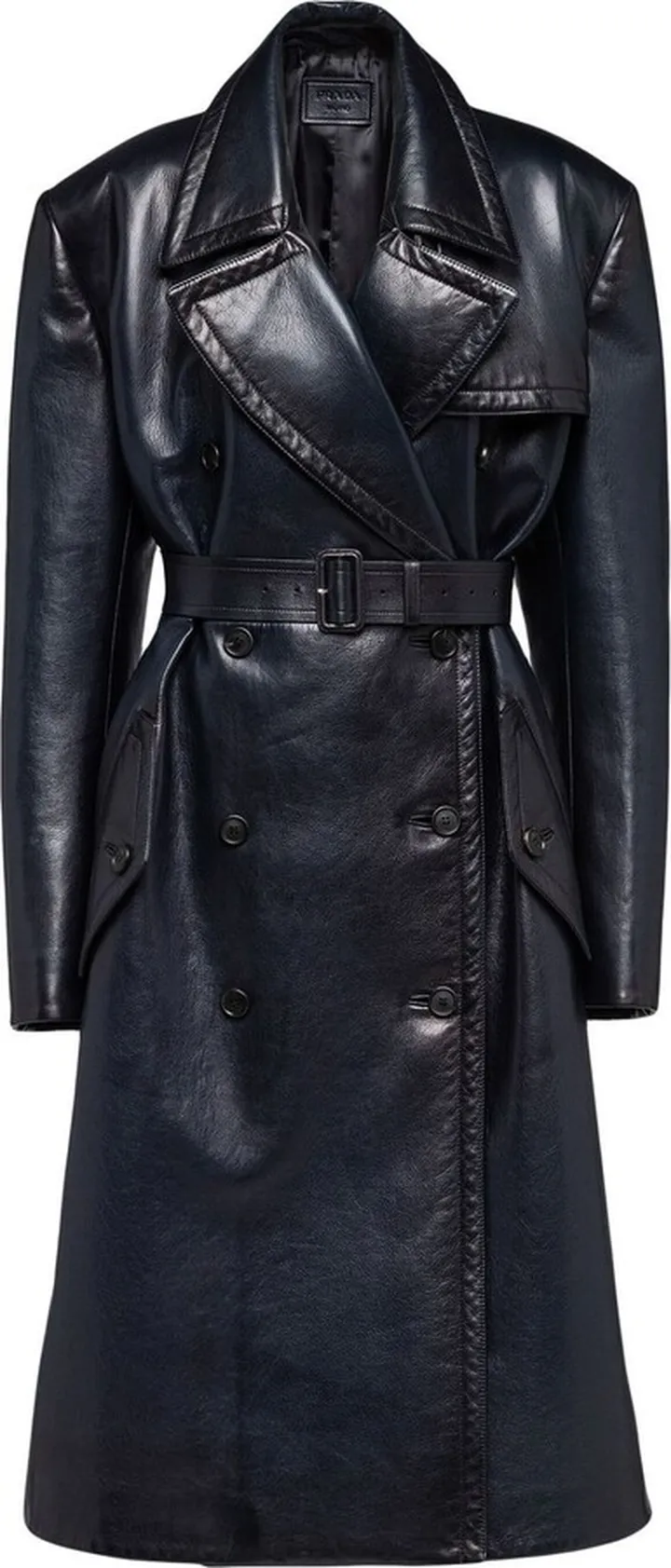 Double-Breasted Leather Trench Coat