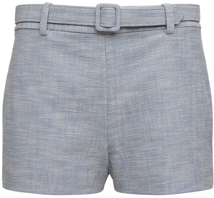 Belted light cotton blend tweed shorts