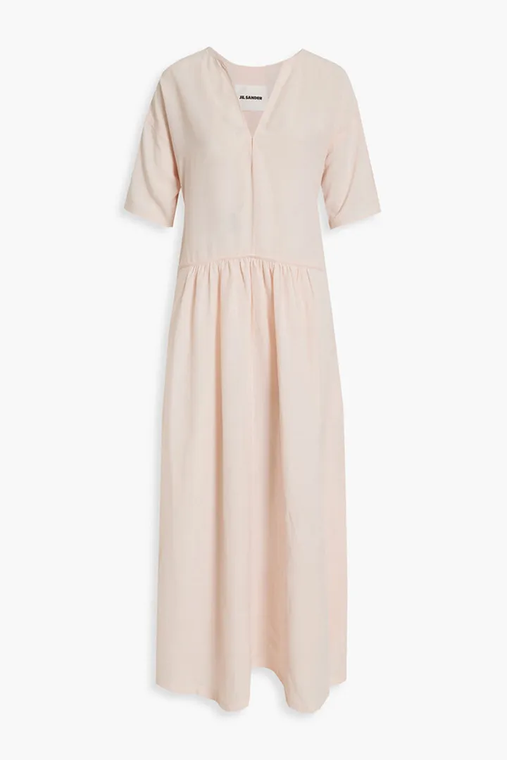 Gathered slub woven maxi dress