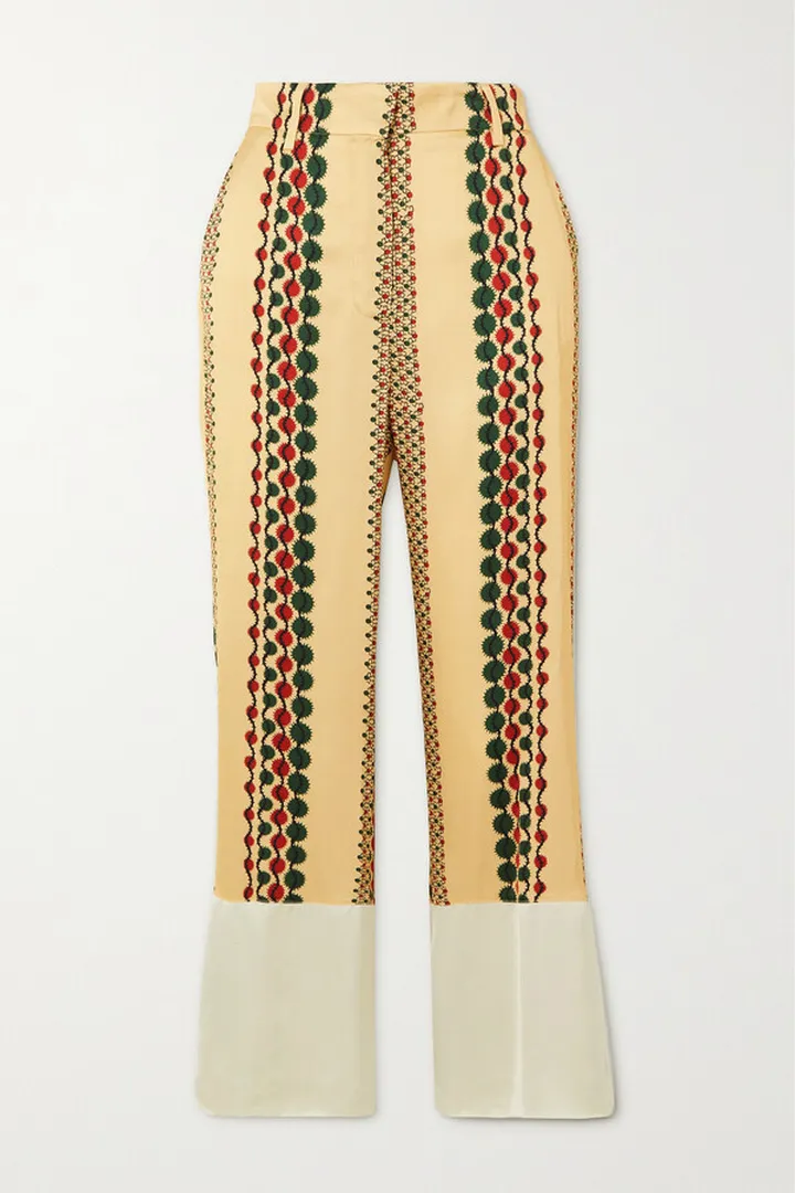 Wales Bonner - Harmony Cropped Printed Satin Straight-leg Pants - Neutrals