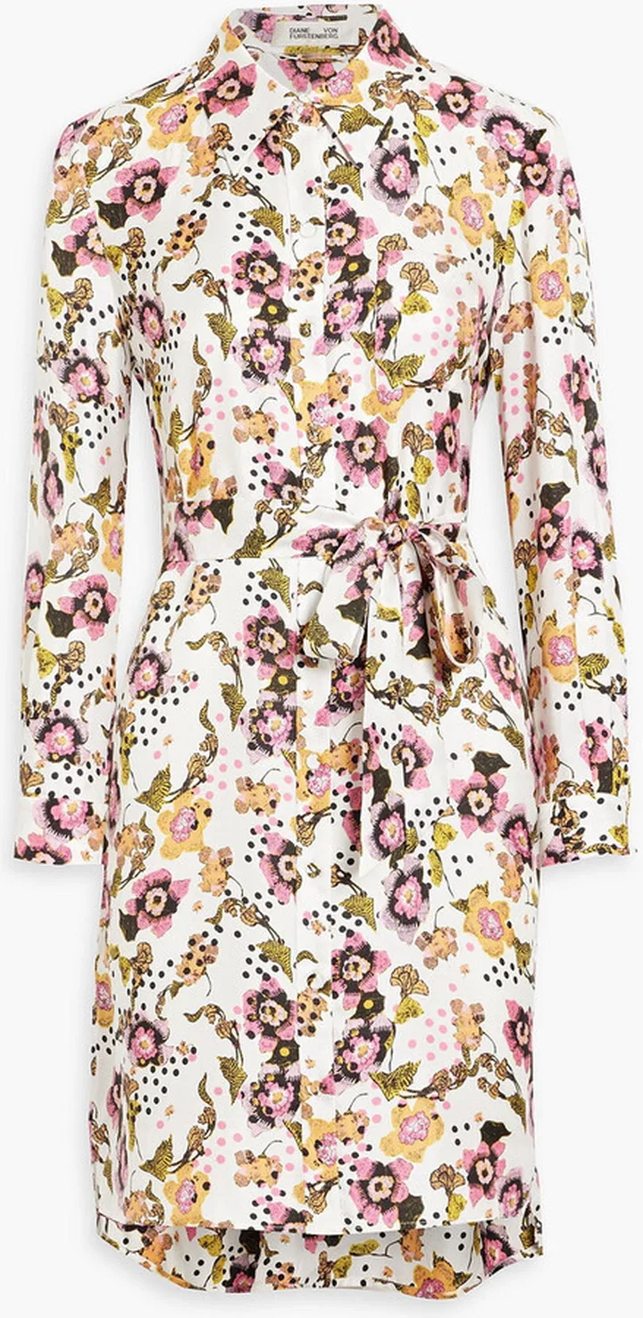 Prita printed silk-twill mini shirt dress