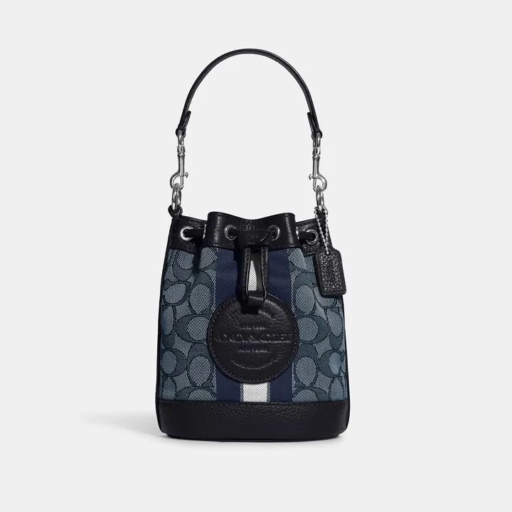 Coach Outlet Mini Dempsey Bucket Bag In Signature Jacquard With Stripe And Coach Patch