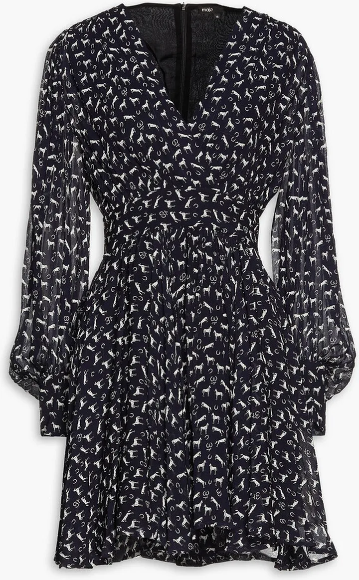 Rasmo wrap-effect gathered printed crepon mini dress