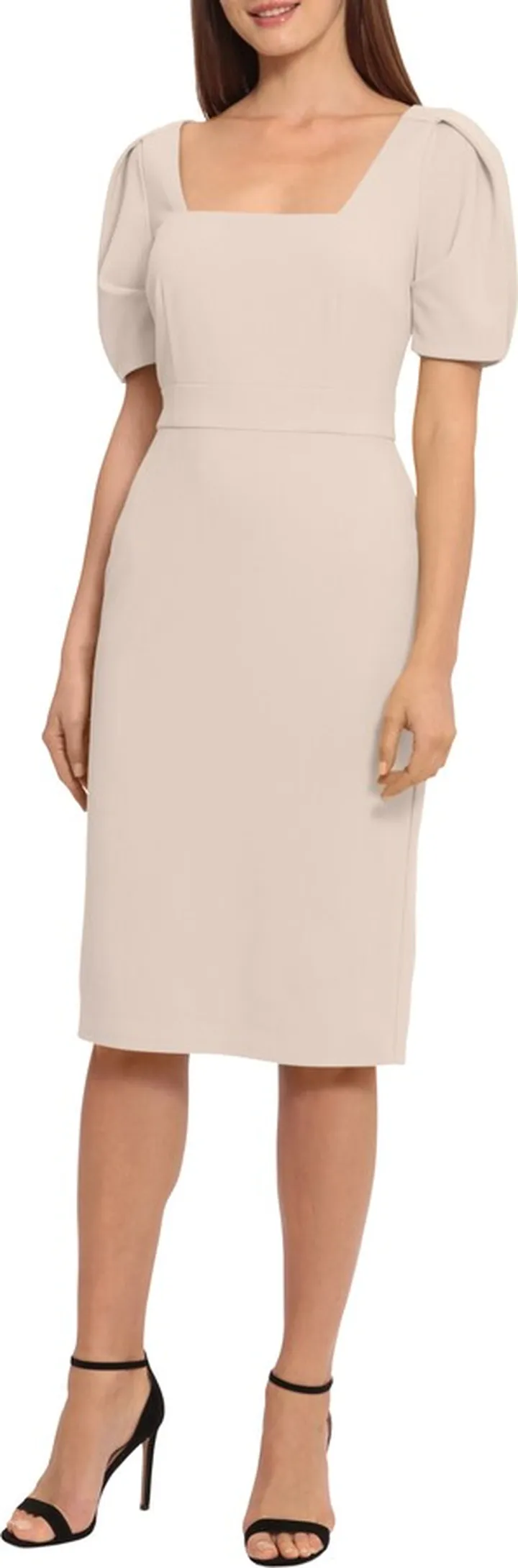 Puff Sleeve Midi Sheath Dress