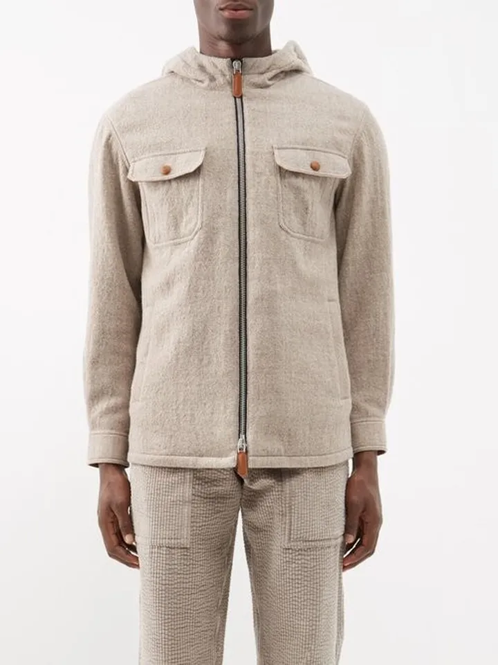 Patch-pocket Wool Hooded Jacket