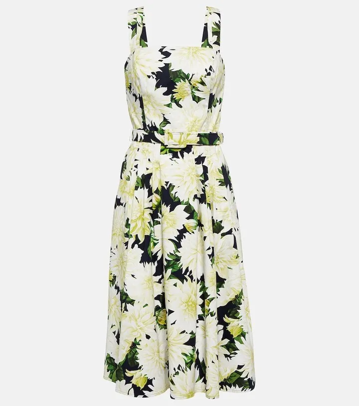 Floral cotton poplin midi dress
