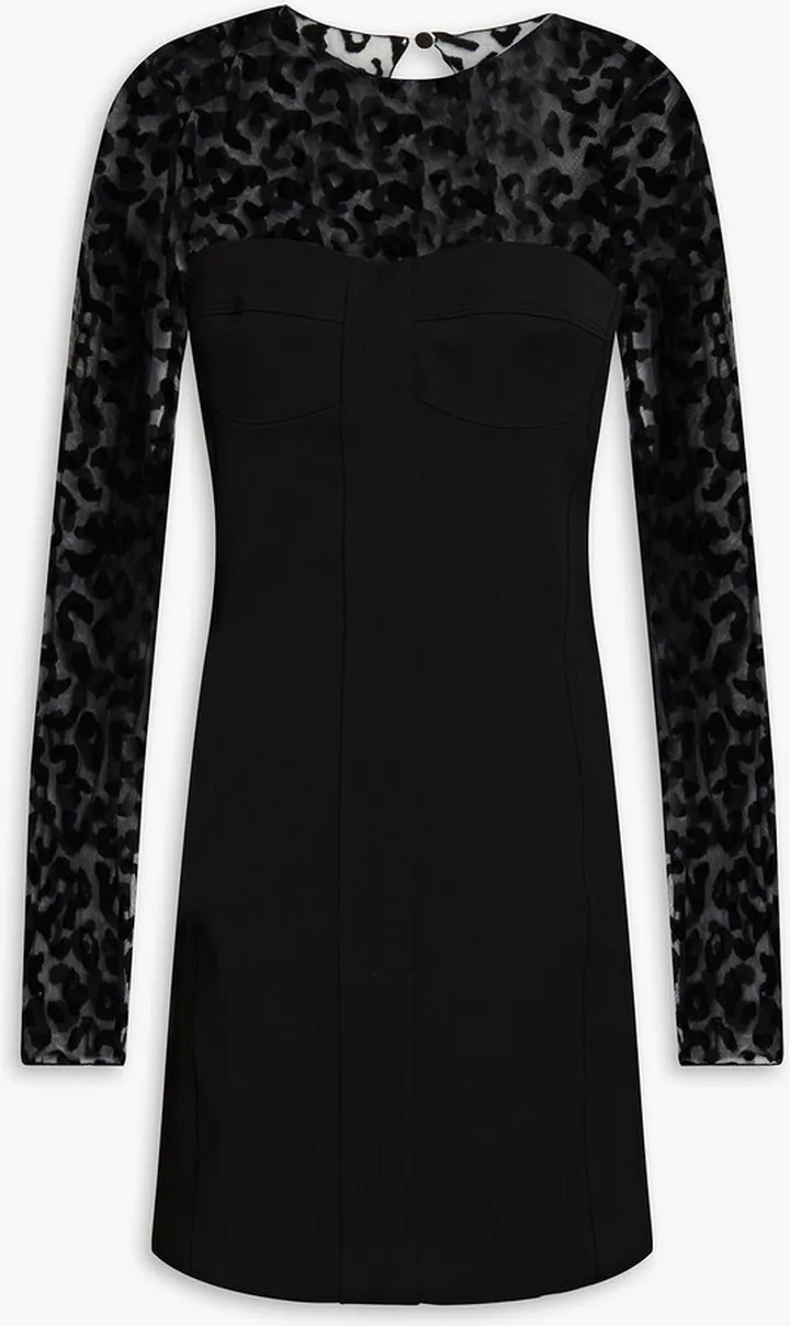 Flocked tulle-paneled twill mini dress
