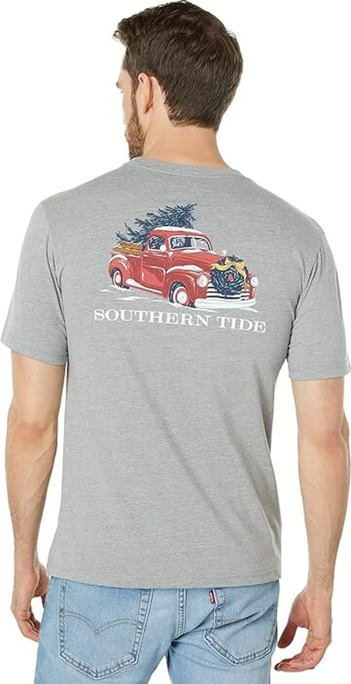 Southern Tide Short Sleeve Snowy Truck Heather Tee (Heather Quarry) Men's Clothing