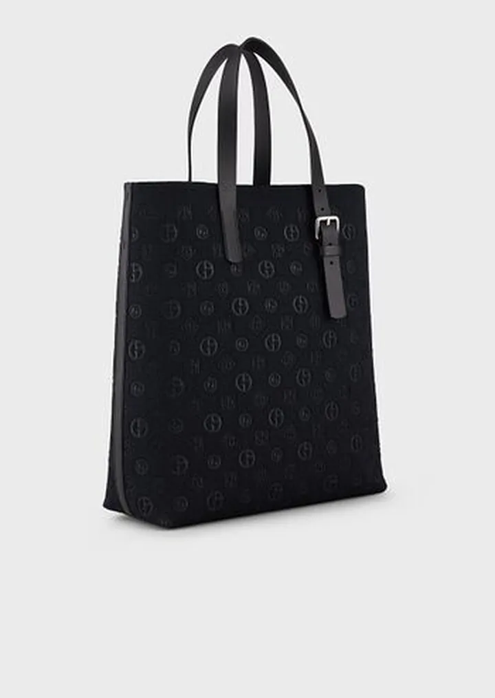 Tricot crossbody bag with all-over logo Armani Sustainability Values