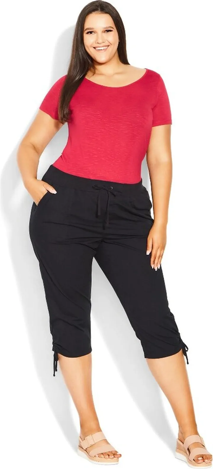 EVANS | Women's Plus Size Cotton Cinch Capri - black - 30W