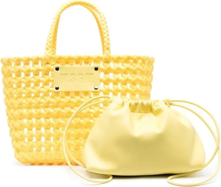 Logo-Plaque Woven Tote Bag