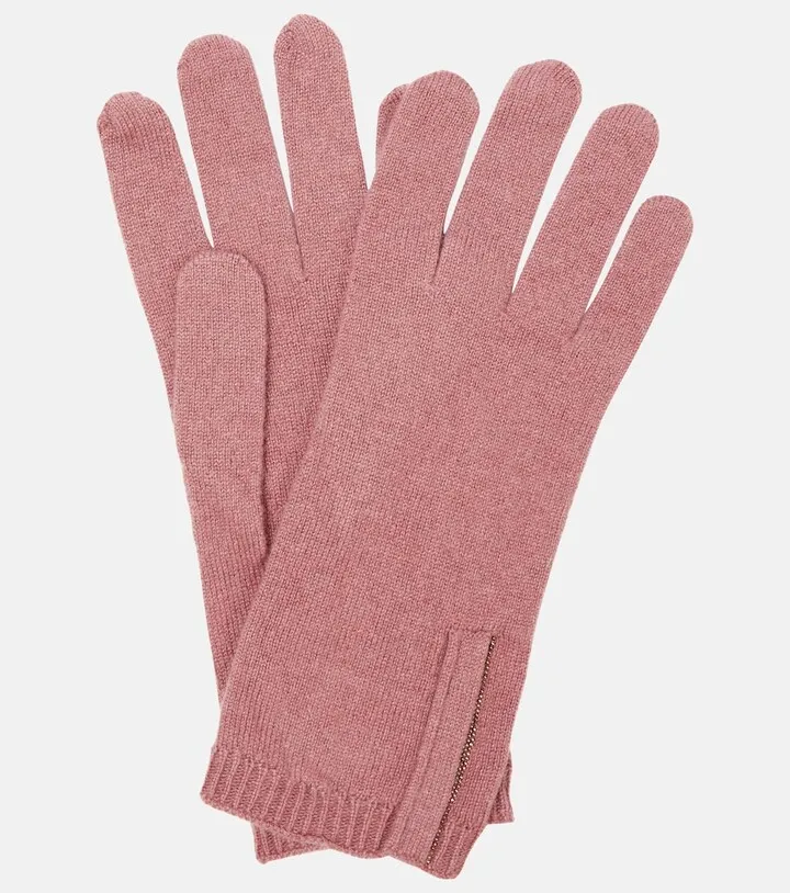 Embellished cashmere knit gloves