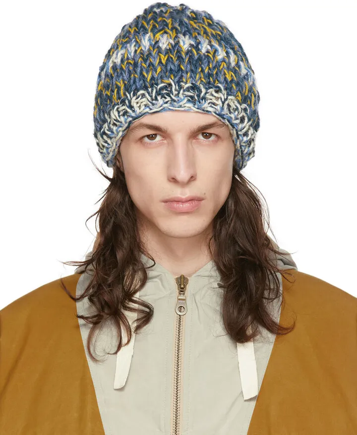 Nicholas Daley Blue & Yellow Hand-Knit Beanie