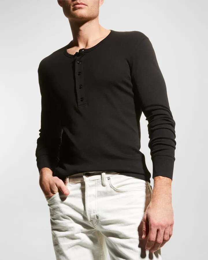 Men's Henley Long-Sleeve Jersey T-Shirt