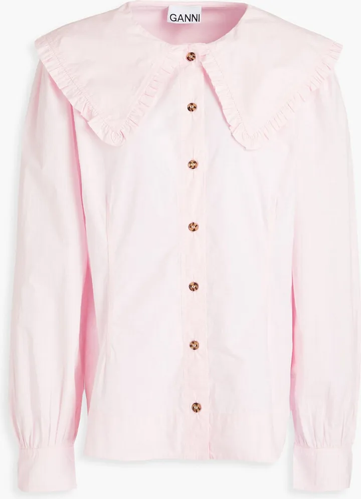 Ruffle-trimmed cotton-poplin shirt