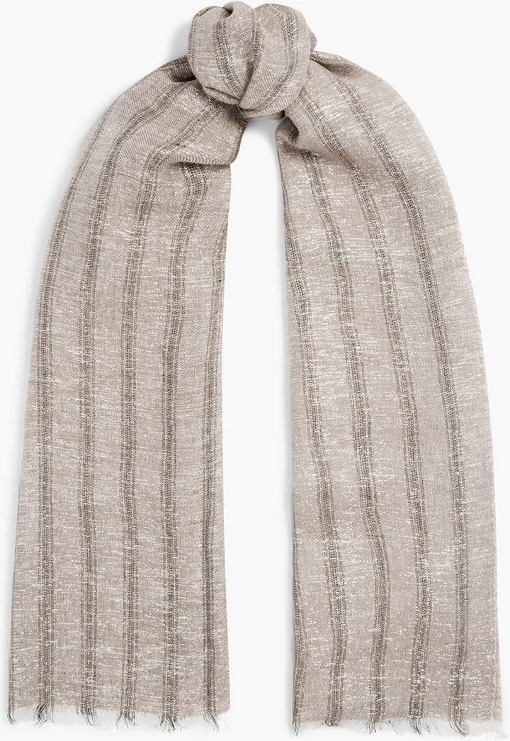 Metallic striped linen-blend scarf
