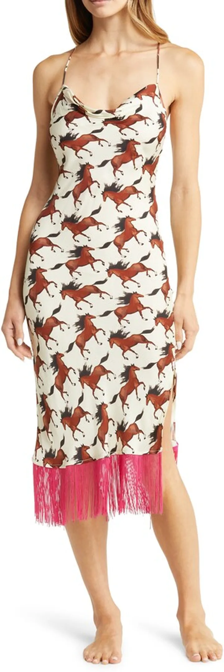Horse Print Sateen Midi Nightgown
