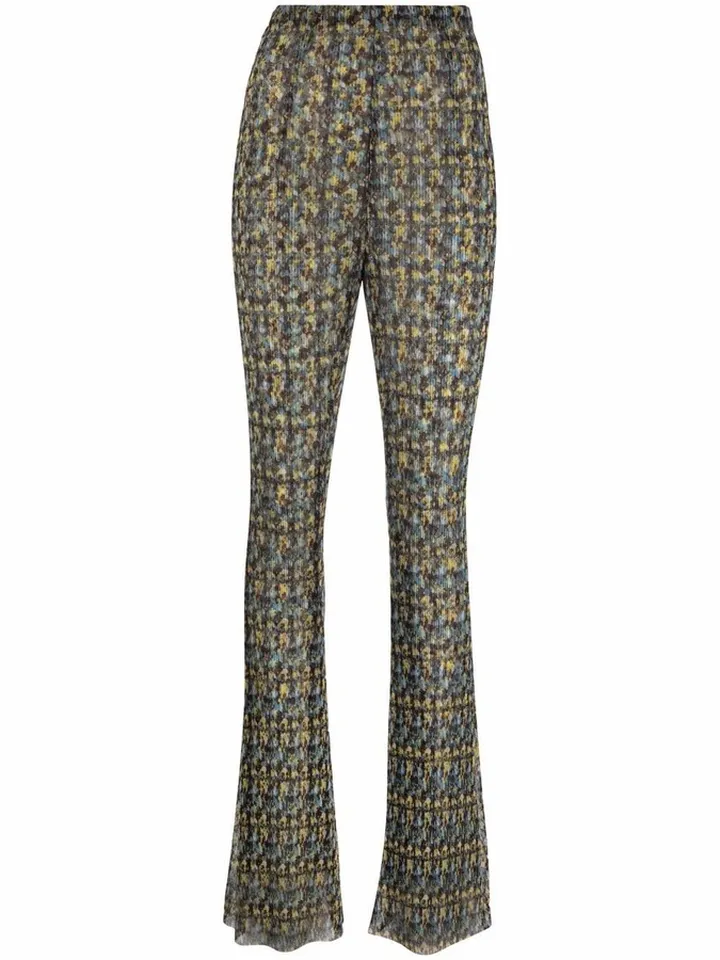 High-Waisted Floral Pattern Trousers
