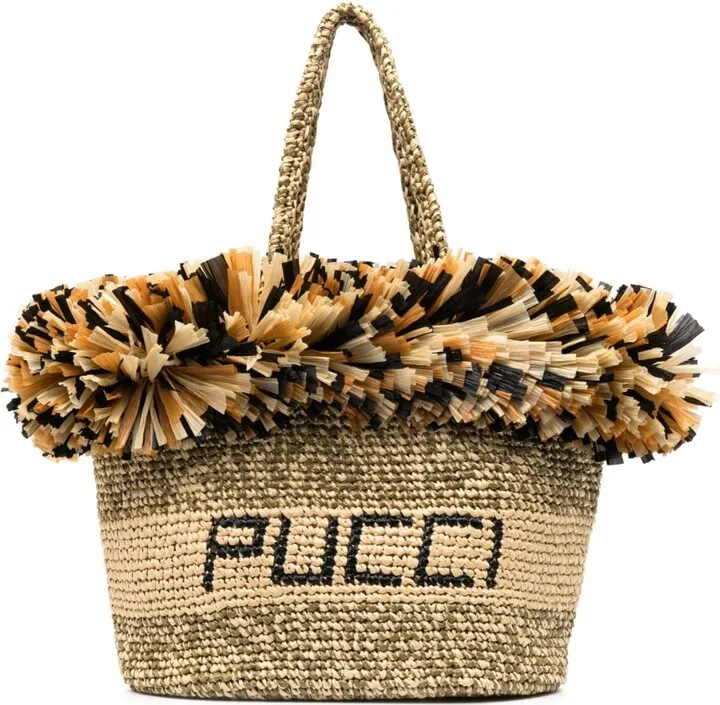 Large Fringe-Trim Logo Tote Bag