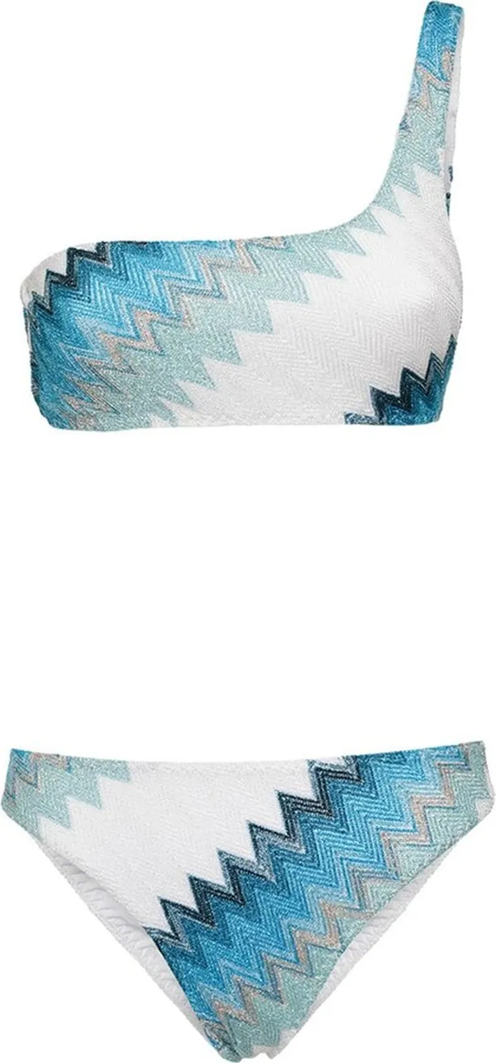 Lamè chevron one shoulder bikini set