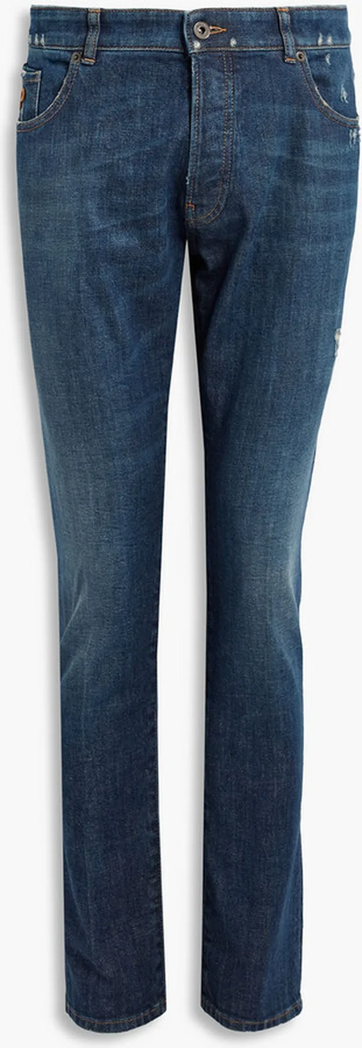 Faded distressed denim jeans