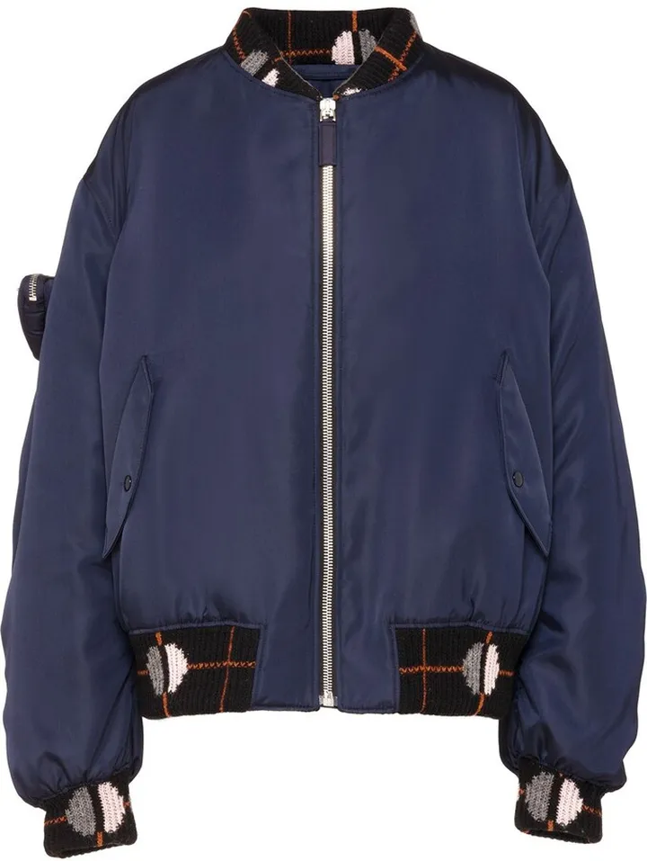 Re-Nylon jacquard-trim bomber jacket