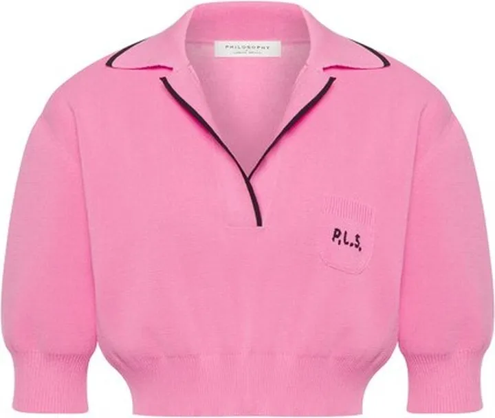 PLS knit cropped polo shirt