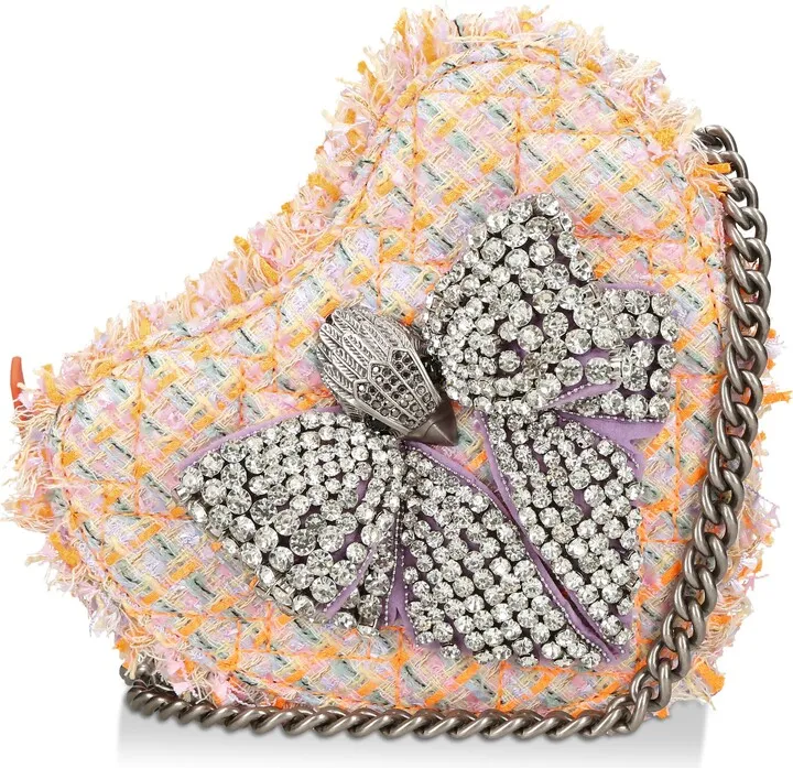 Bow Heart Tweed Crossbody Bag